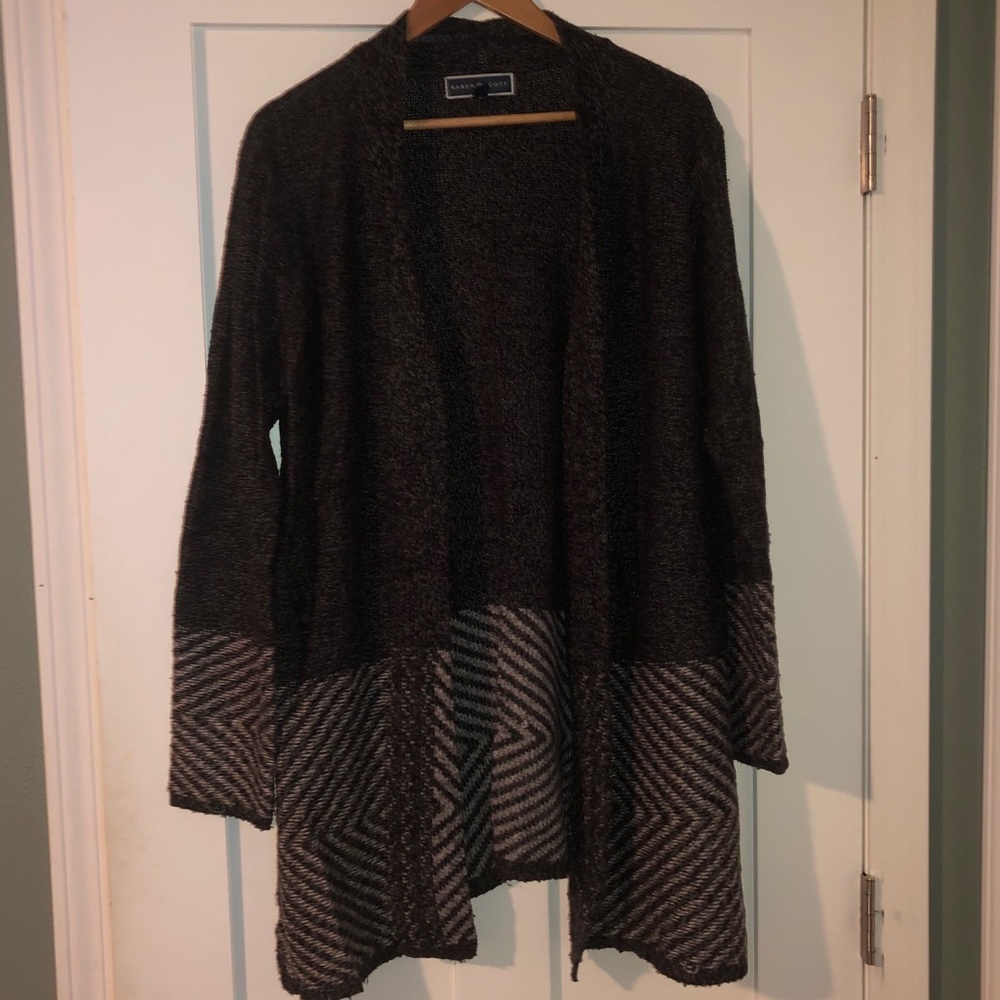 Karen Scott Dark Gray Mixed Media Long Cardigan -L
